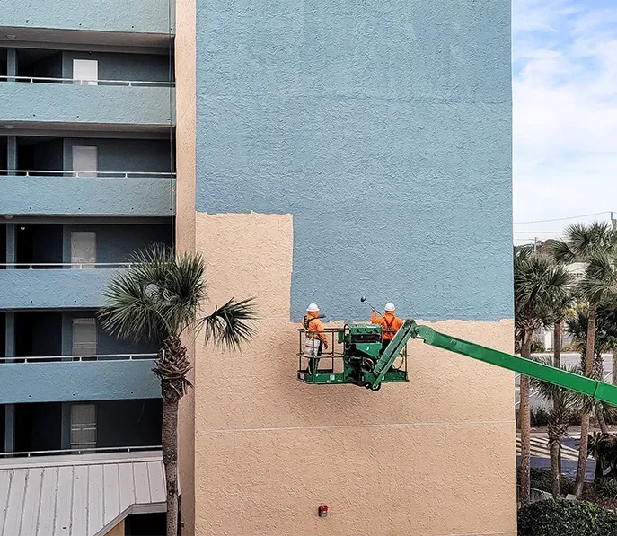 Commercial building exterior after professional repainting